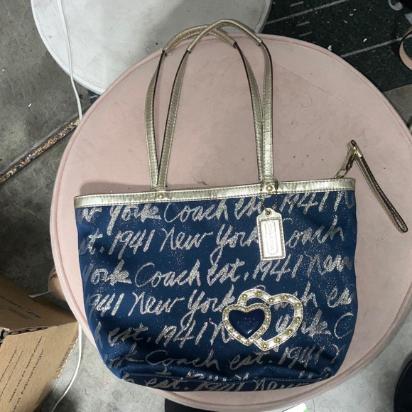 Coach Navy and Gold Tote Bag - Picture 1 of 6